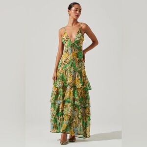 ANEIRA FLORAL TIERED MAXI DRESS - XS - GREEN MULTI